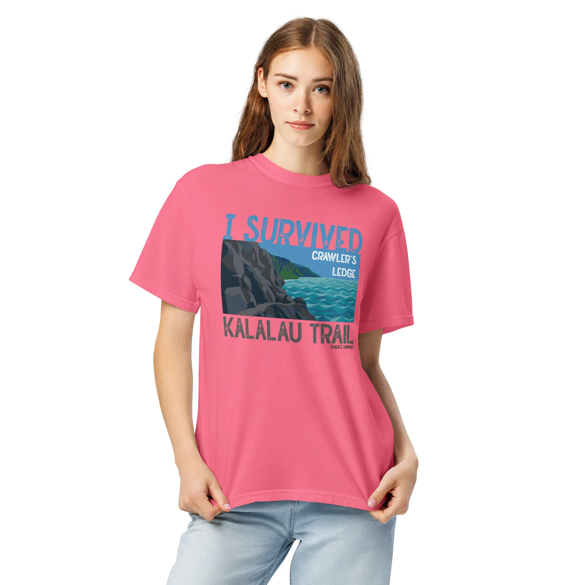 Kalalau Trail: I Survived Crawler's Ledge Unisex garment-dyed heavyweight t-shirt - Image 2