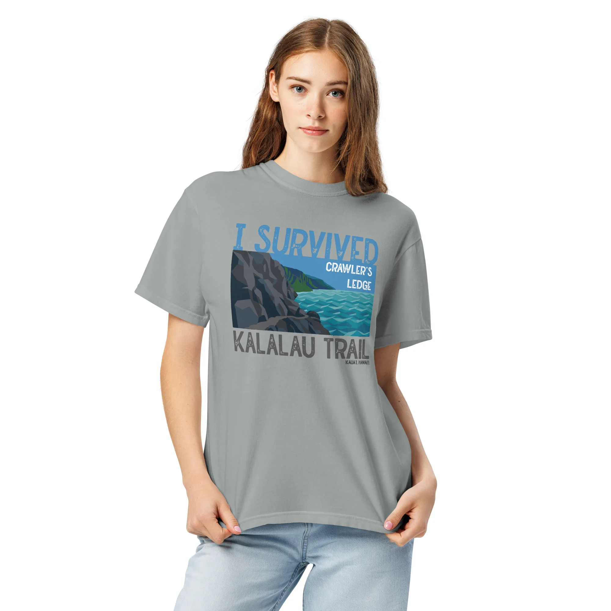Kalalau Trail: I Survived Crawler's Ledge Unisex garment-dyed heavyweight t-shirt - Image 4