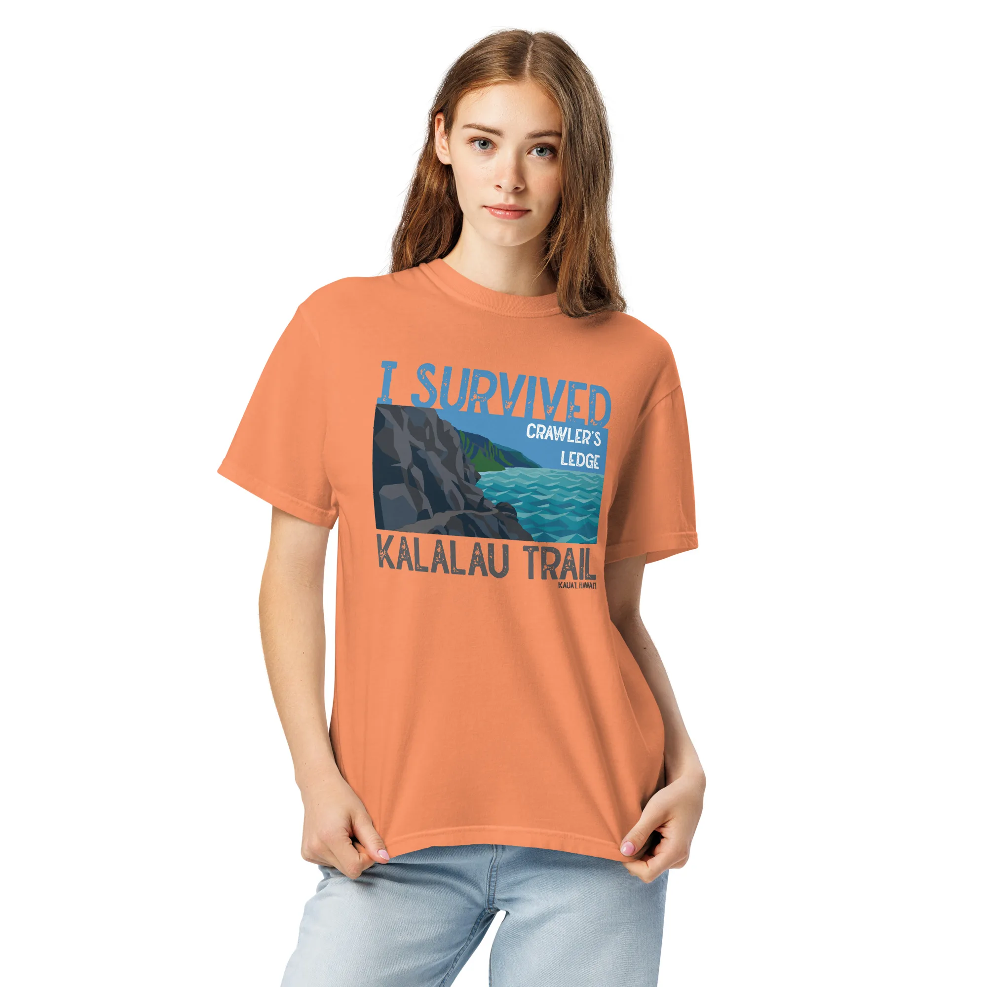 Kalalau Trail: I Survived Crawler's Ledge Unisex garment-dyed heavyweight t-shirt - Image 3