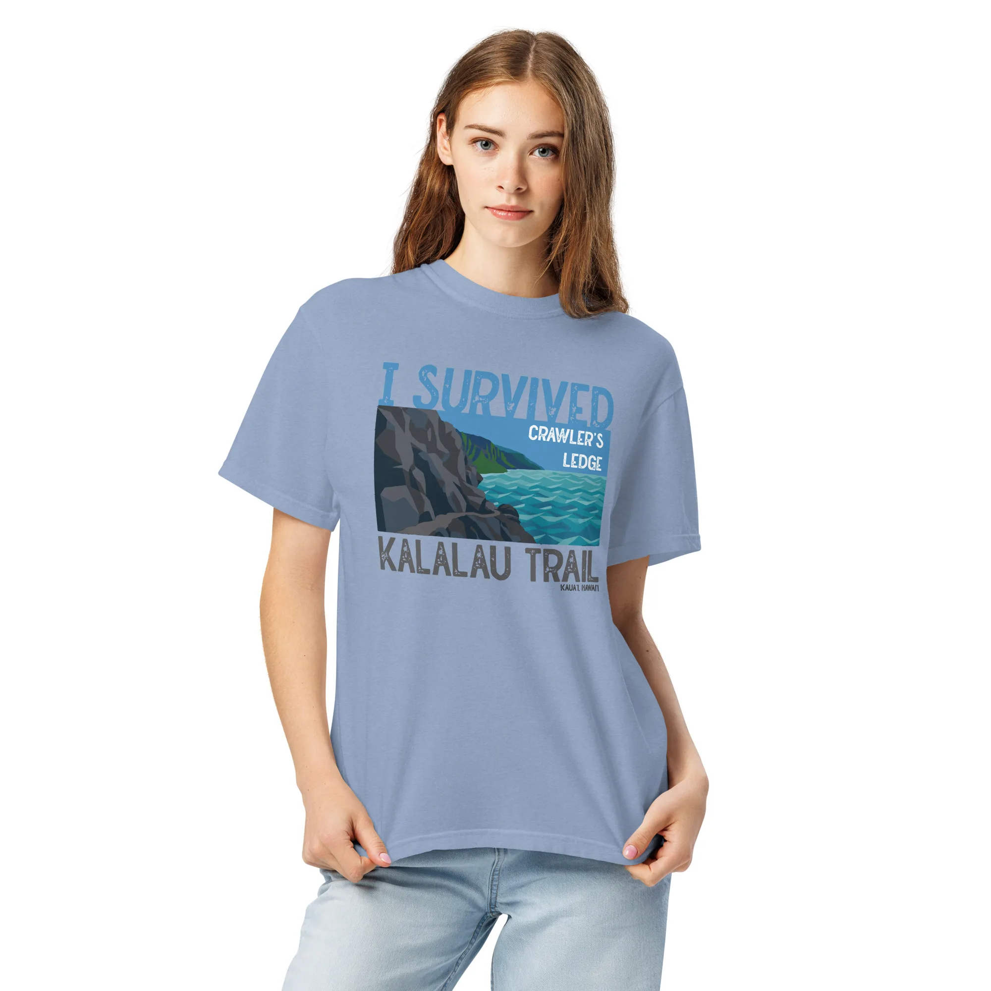 Kalalau Trail: I Survived Crawler's Ledge Unisex garment-dyed heavyweight t-shirt - Image 5